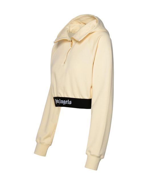 Palm Angels Natural Logo Waist Cropped Sweatshirt