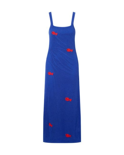 Staud Blue Pietro Crochet Embroidered Dress