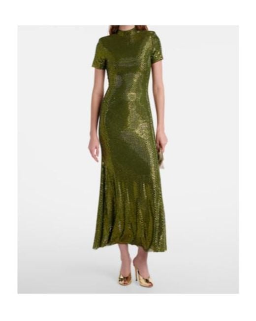 Self-Portrait Green Embellished Mesh Maxi Dress