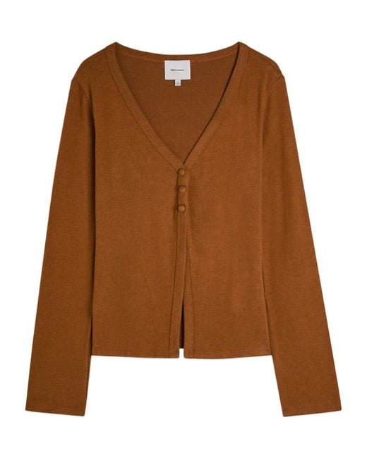Reformation Brown V-Neck Fine-Knit Top