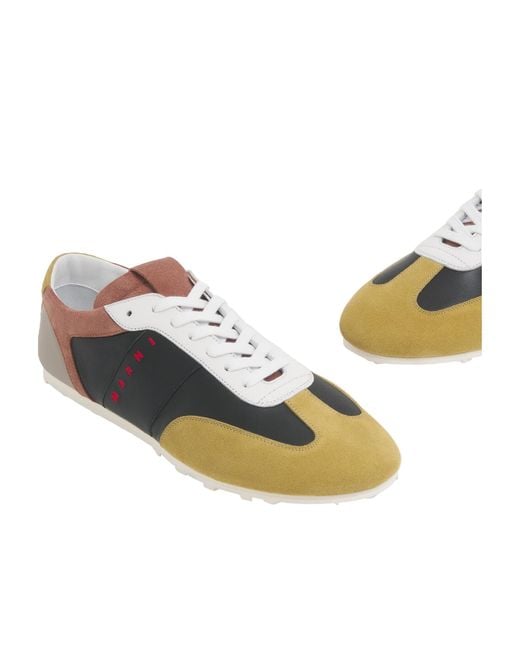 Marni Brown Logo Printed Colourblock Lace-Up Sneakers for men