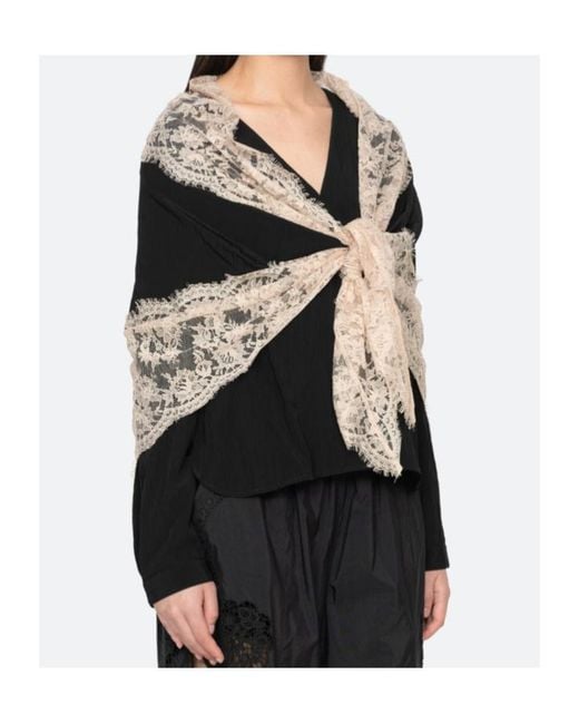 Sea Black Lace-Trim Blouse