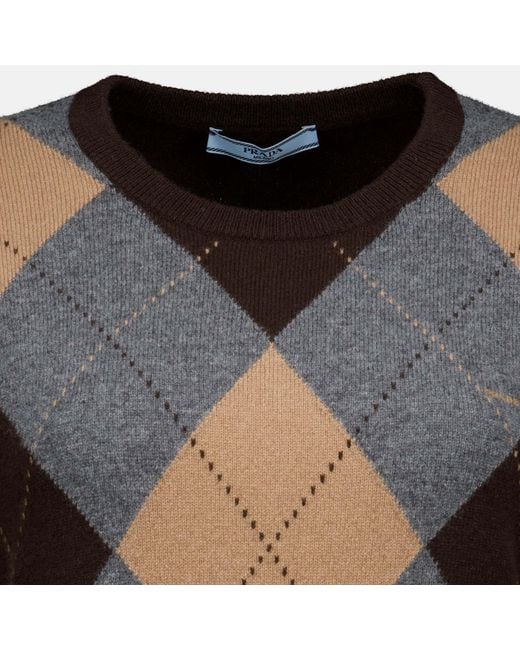 Prada Black Argyle-Knit Sweater
