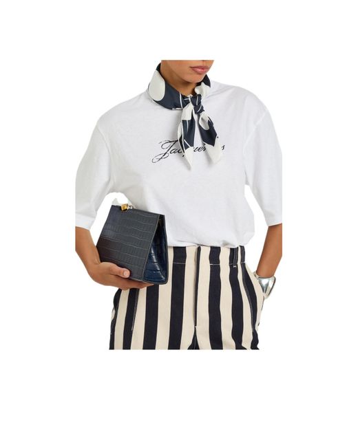 Jacquemus Blue Polka Dot Heart Silk Scarf