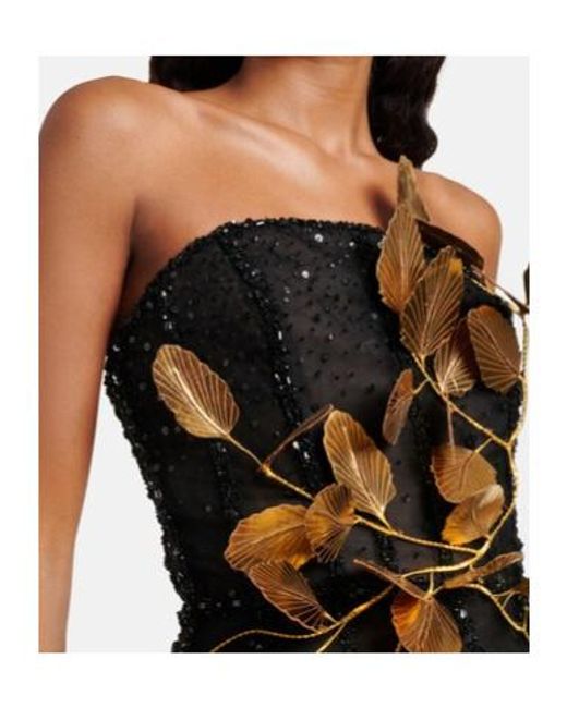 Oscar de la Renta Black Embellished Sequined Cocktail Dress