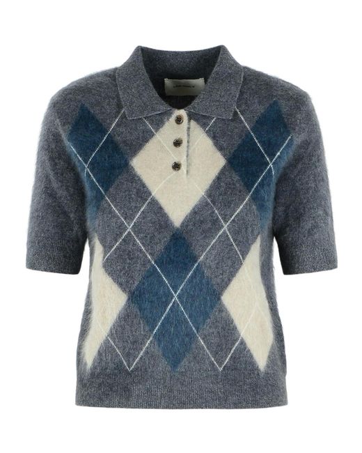 Lisa Yang Blue Giovanna Argyle Polo Sweater