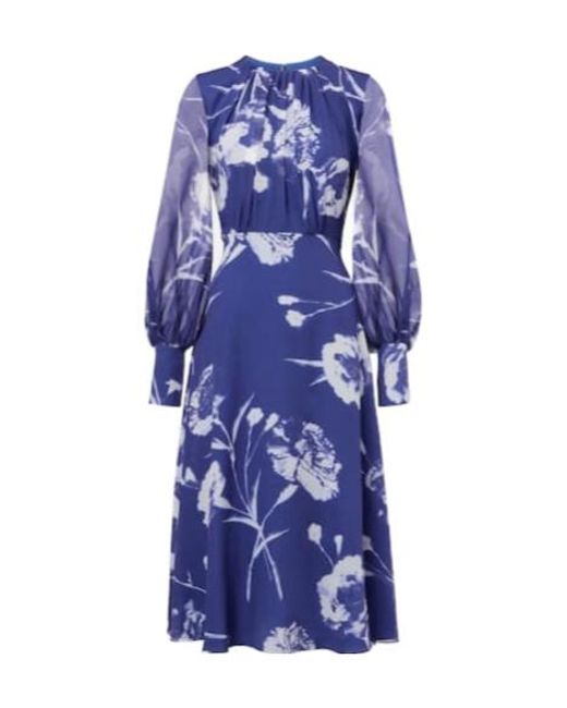 Erdem Blue Floral Silk Voile Midi Dress
