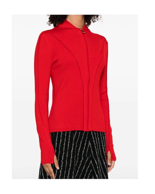 Victoria Beckham Red Zip-Up Knitted Hoodie