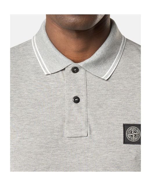 Stone Island Gray Slim-Fit Short-Sleeve Polo Shirt With Striped Details for men