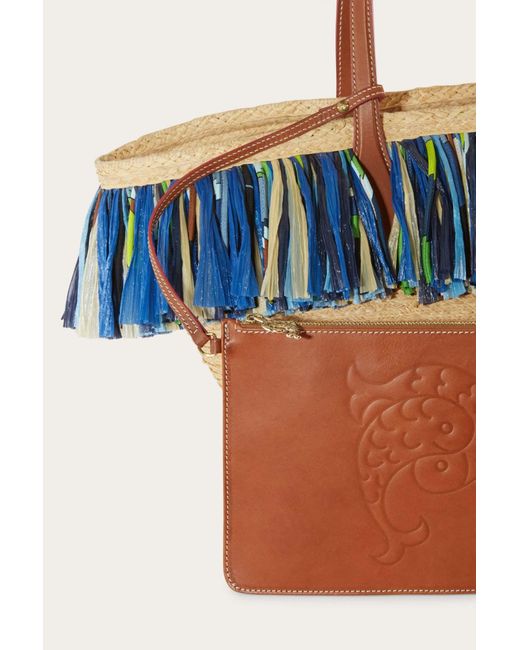 Emilio Pucci Blue Pucci Puccing Logo Plaque Fringed Beach Bag