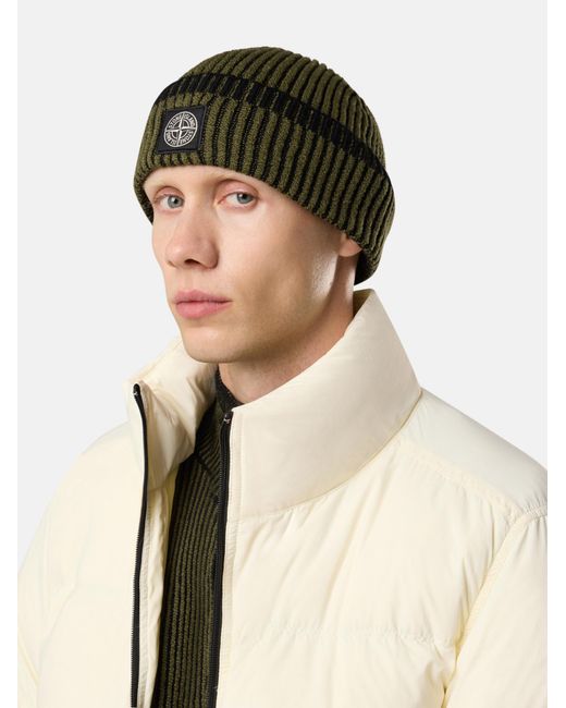 Stone Island Green Compass Patch Beanie for men