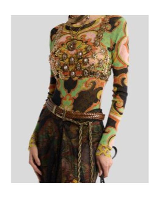 Etro Green Double Layer Patterned Knitted Top