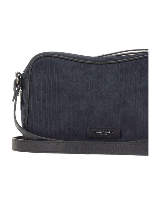 Gianni Chiarini Blue Cora Ribbed Suede Shoulder Bag