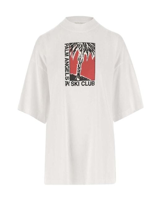 Palm Angels White Graphic Printed Crewneck T-Shirt