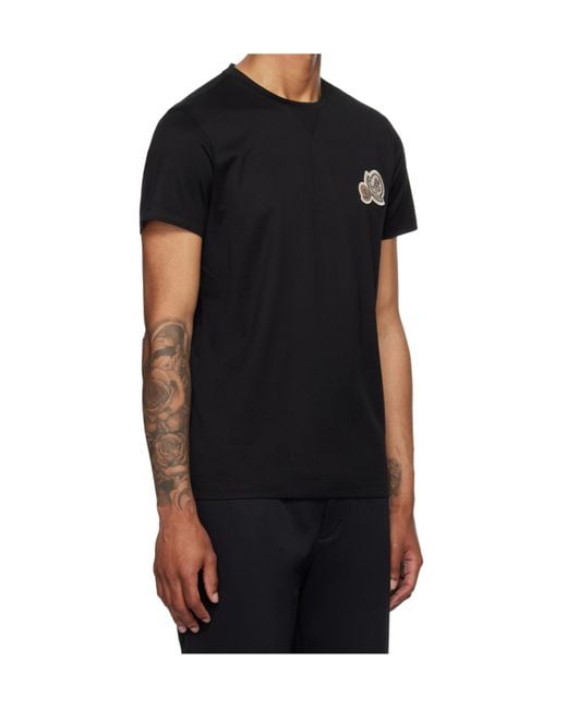 Moncler Black Logo Embroidered Crewneck T-Shirt for men
