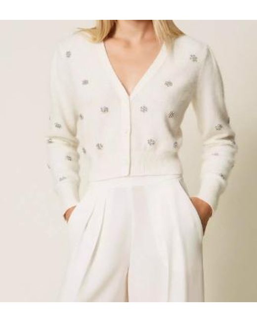 Twinset Natural Embroidered Angora Wool Blazer
