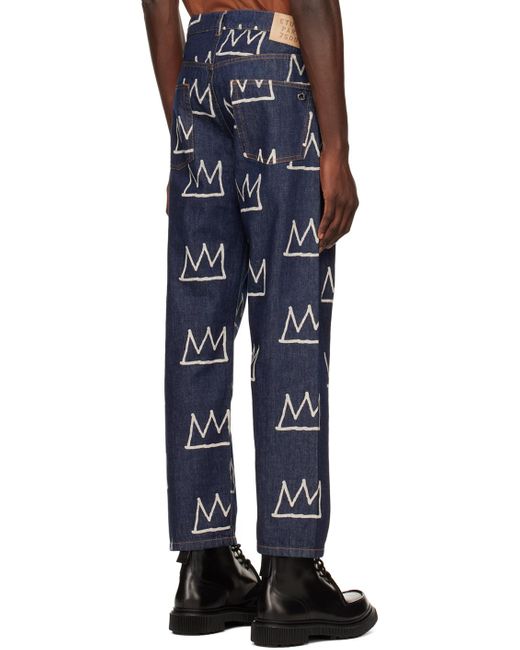 Etudes Studio Blue Crown Printed Logo Patch Jeans for men