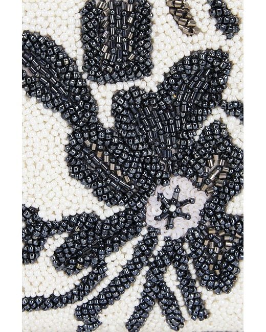 Cult Gaia White Solene Floral Beaded Clutch Bag