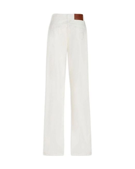 Etro White Pegaso-Embroidered Low-Waisted Jeans