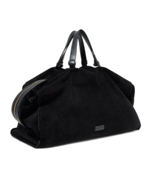 Giorgio Armani Black Suede Travel Duffel Bag With Leather Handles And Zipper for men