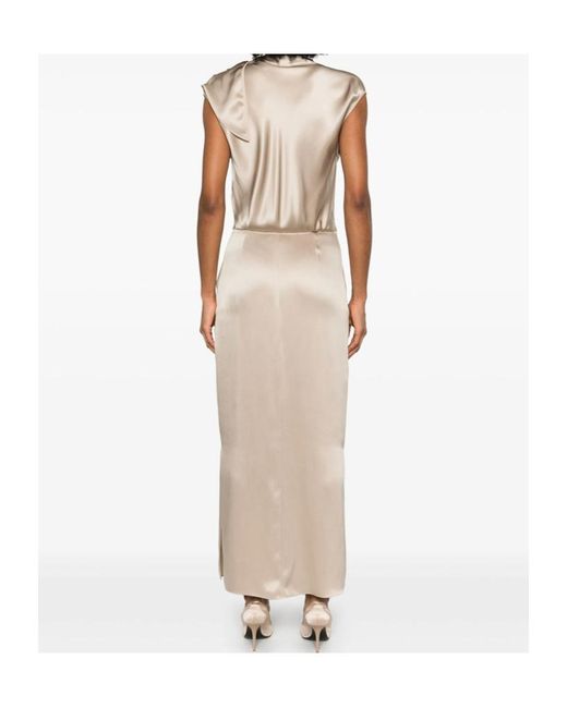 Giorgio Armani Natural Tie-Shoulder Satin Gown