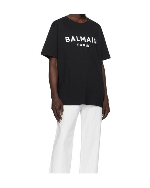 Balmain Black Logo Printed Crewneck T-Shirt for men