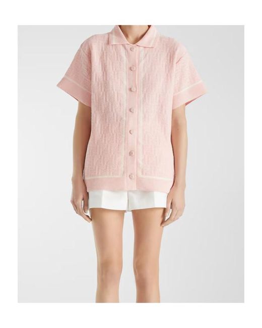 Fendi Pink Ff Crochet Polo Shirt