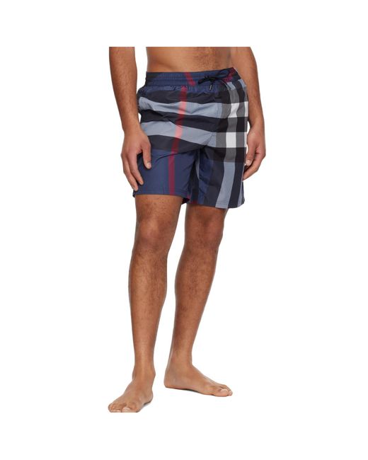 Burberry Blue Plaid Swim Trunks for men