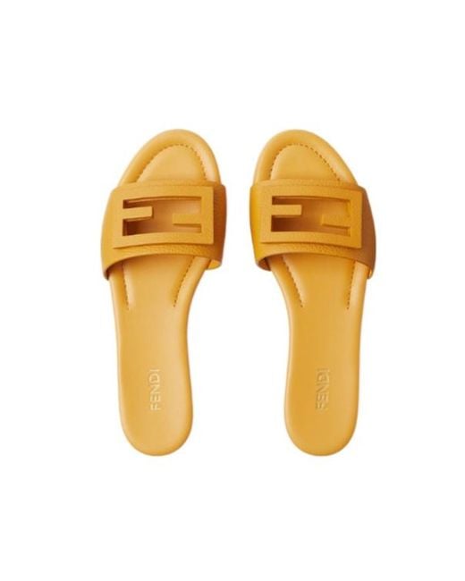 Fendi Yellow Baguette Leather Slides