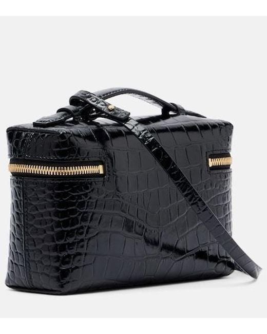 Victoria Beckham Black Crocodile-Embossed Leather Zip Shoulder Bag