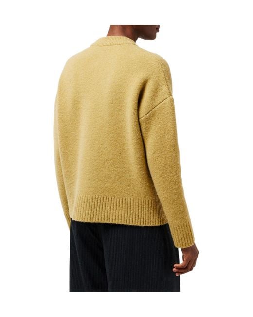 AMI Yellow Round-Neck Knit Cardigan
