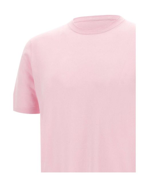 Kangra Cashmere Pink Ribbed Crew-Neck T-Shirt for men