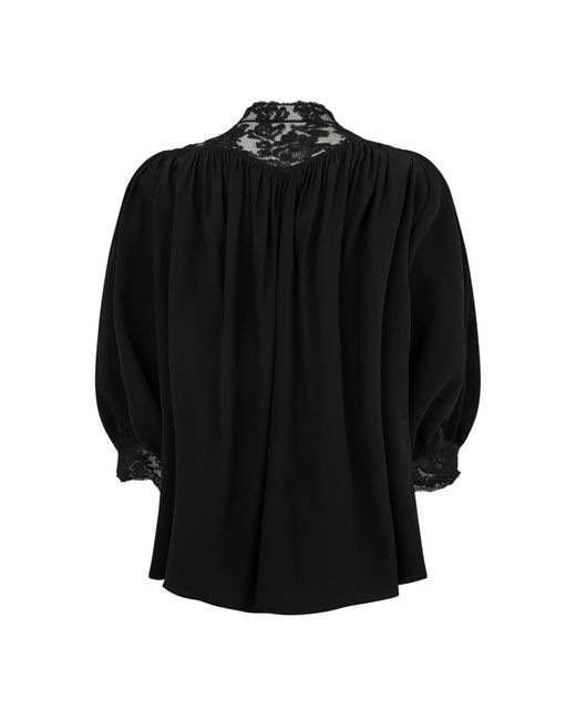 Chloé Black Short-Sleeve Lace Blouse