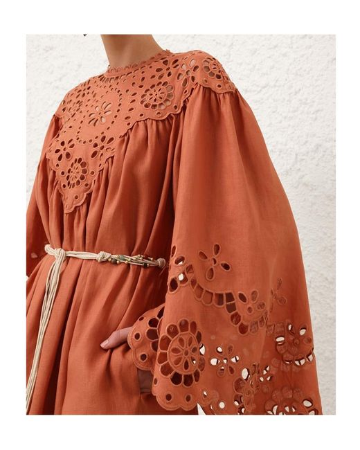 Zimmermann Orange Awaken Embroidered Midi Dress