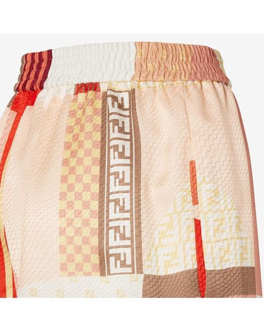 Fendi Red Silk Shorts With Artistic Waist
