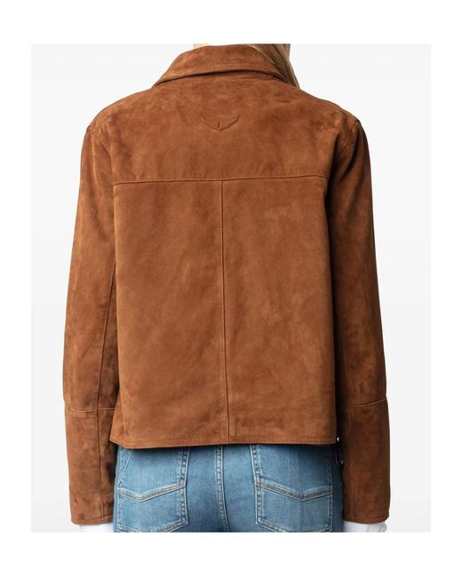 Zadig & Voltaire Brown Lapel Long Sleeve Leather Jacket