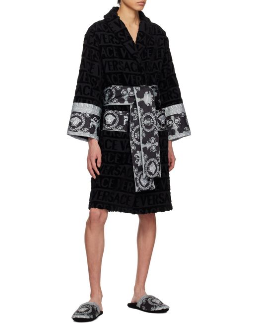 Versace Black I Love Baroque Belted Bathrobe for men