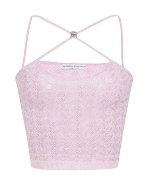 Alessandra Rich Pink Halterneck Sleeveless Knitted Cropped Top