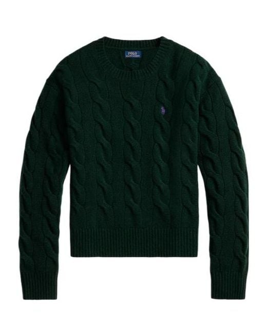 Polo Ralph Lauren Green Logo Embroidered Cable-Knitted Jumper
