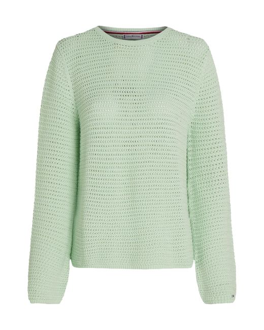 Tommy Hilfiger Green Pointelle Crochet Jumper
