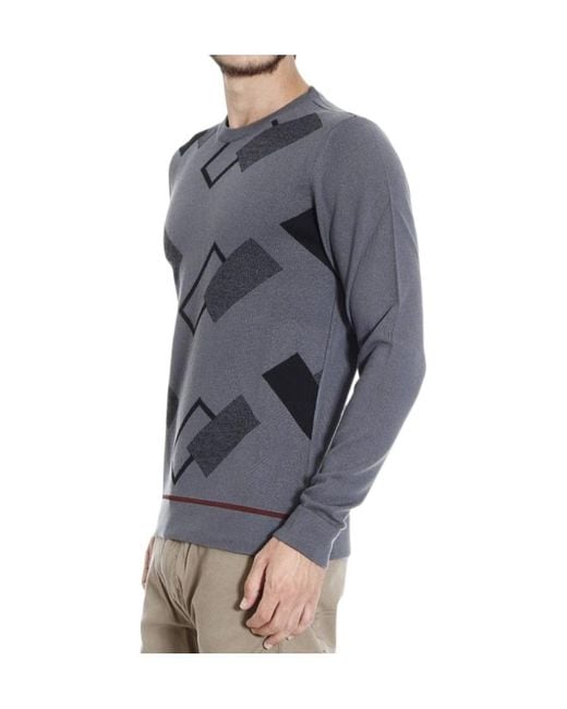 Armani Collezioni Blue Printed Pattern Pullover for men