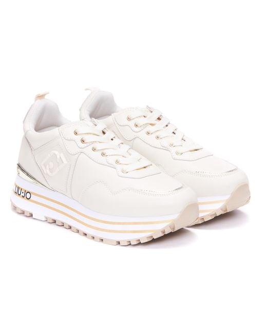 Liu Jo White Logo Patch Lace-Up Sneakers