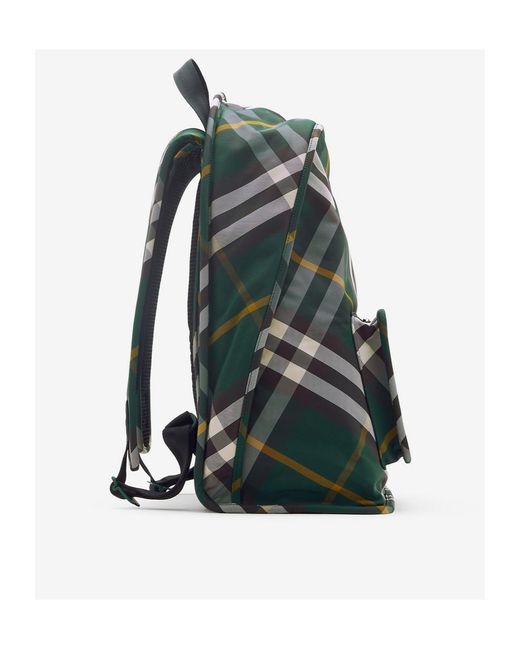 Burberry Green Shield Checkered Woven Zipped Backpack for men