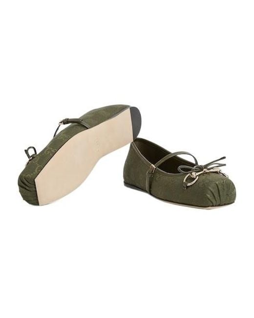 Gucci Green Horsebit Ballet Flat, Fabric