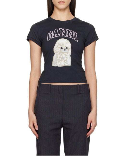 Ganni Black Printed T-Shirt