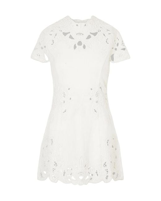 Cult Gaia White Zafira Embossed Lace Mini Dress