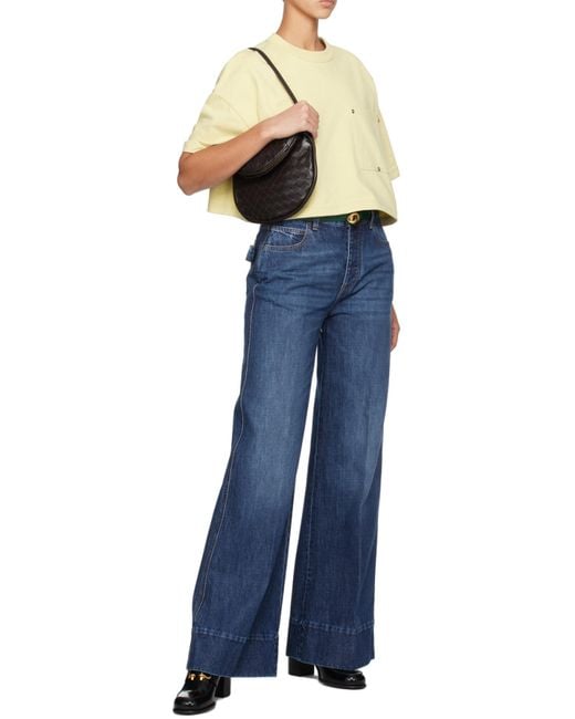 Bottega Veneta Blue Logo Patch Wide Leg Jeans