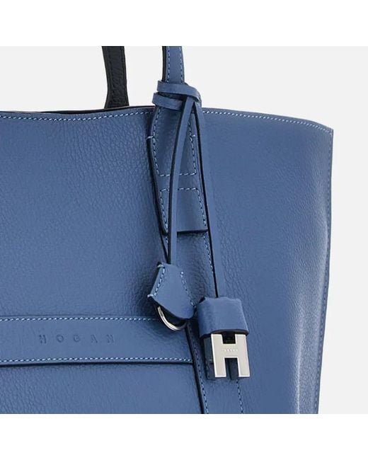 Hogan Blue Hanging Accent Script Top Handle Bag