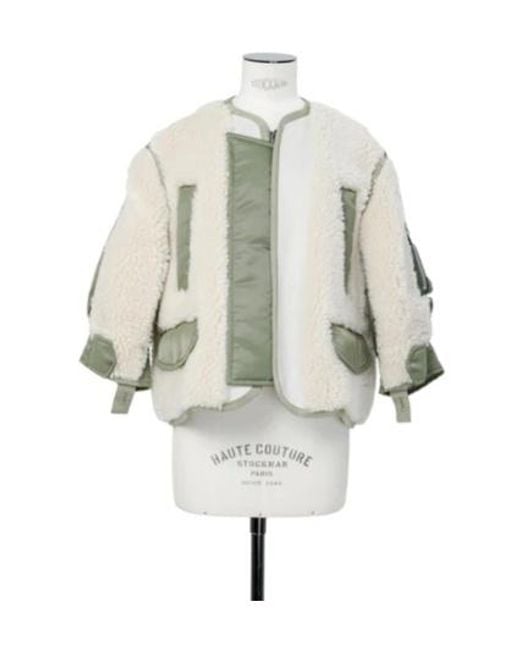 Sacai White Faux Shearling X Nylon Twill Blouson
