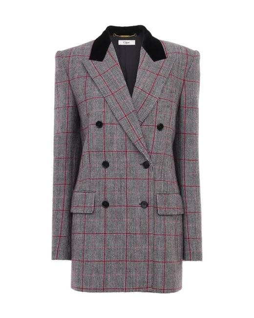 Chloé Gray Chloé Checkered Button-Up Jacket